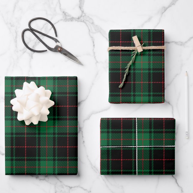 Farmhouse black red rustic tartan plaid pattern wrapping paper sheets (Front)