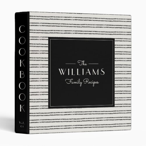 Farmhouse Black Striped Family Recipe Cookbook 3 Ring Binder