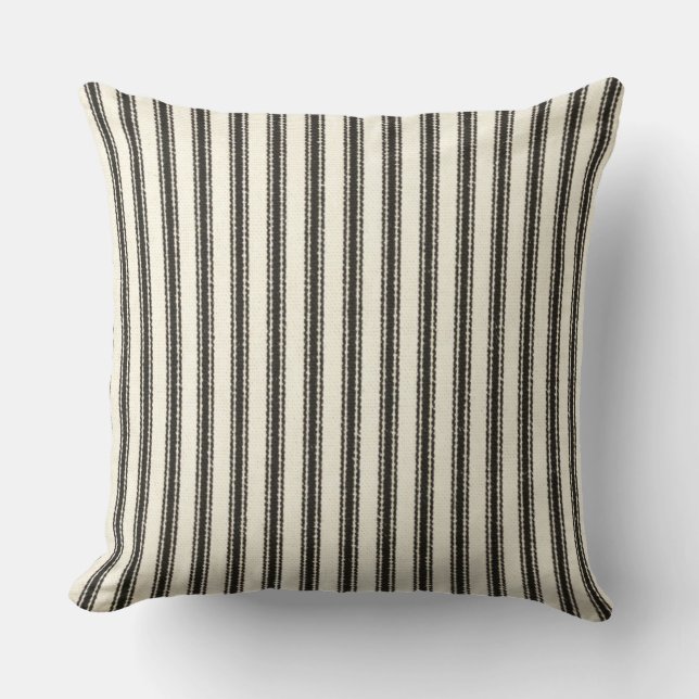 FarmHouse-Black-Ticking-Outdoor-Indoor M L Throw Pillow (Front)