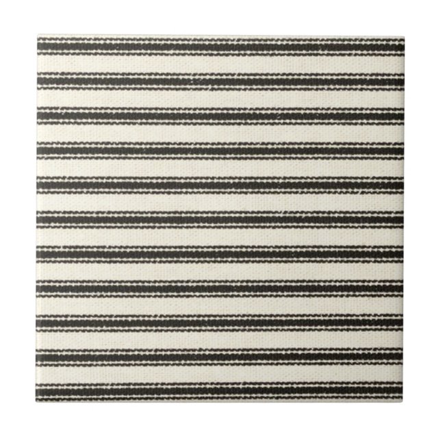 Farmhouse Black Ticking Stripes  Ceramic Tile (Front)