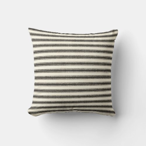 Farmhouse Black Ticking Stripes Horizontal  Throw Pillow