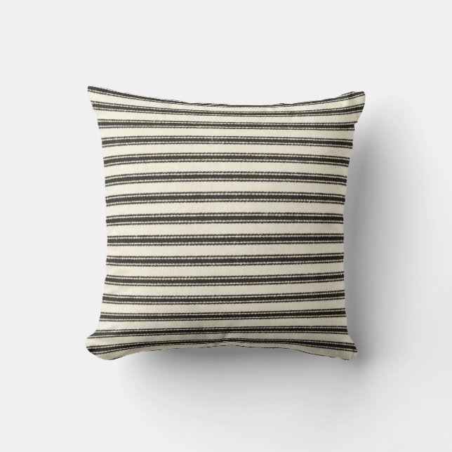Farmhouse Black Ticking Stripes Horizontal  Throw Pillow (Front)