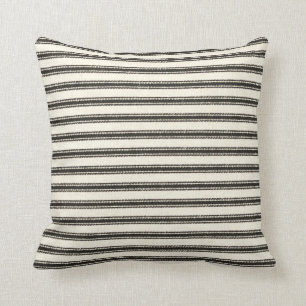 Farmhouse Black Ticking Stripes Horizontal Throw Pillow