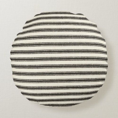 Farmhouse Black Ticking Stripes   Round Pillow