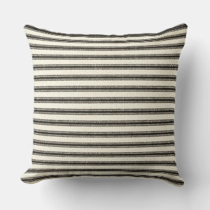 Farmhouse Black Ticking Stripes Throw Pillow