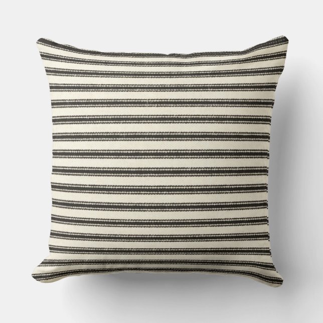 Farmhouse Black Ticking Stripes  Throw Pillow (Front)