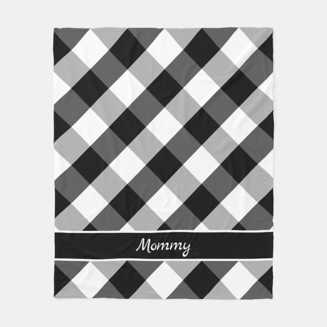 Farmhouse Black White Buffalo Check with name Fleece Blanket (Front)