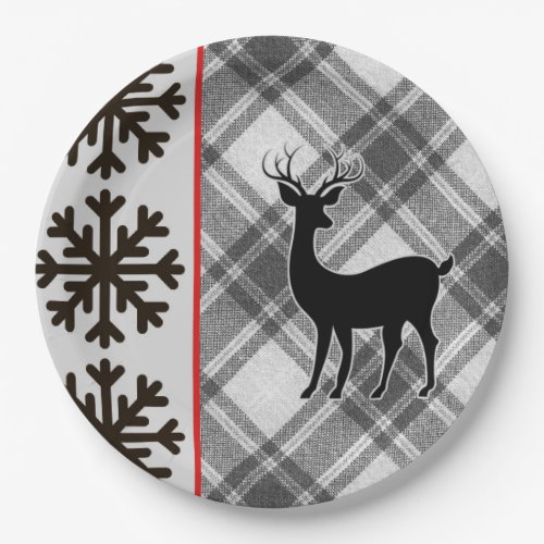 Farmhouse Black White Buffalo Plaid Deer Snowflake Paper Plates