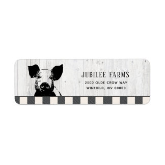 Farmhouse Black White Pig Wood Return Address Label
