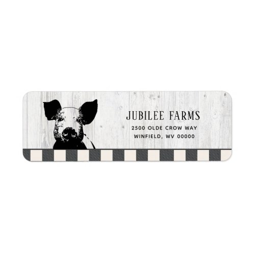 Farmhouse Black White Pig Wood Return Address  Label