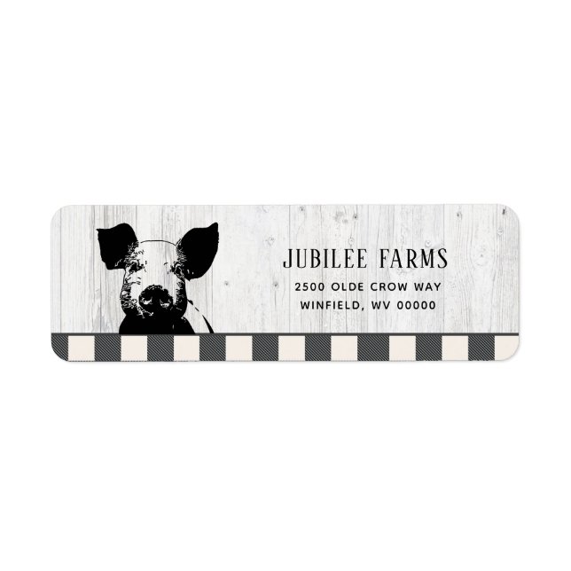 Farmhouse Black White Pig Wood Return Address  Label (Front)