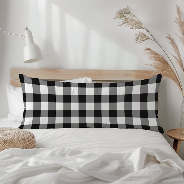 Farmhouse Black White Rustic Gingham Check Plaid Body Pillow (Creator Uploaded)