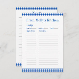 Farmhouse Blue and White Gingham Plaid Recipe Note Card