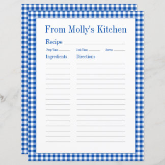 Farmhouse Blue and White Gingham Plaid Recipe Page