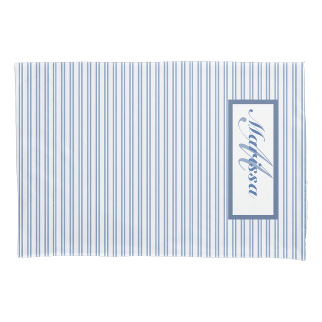 Farmhouse Blue and White Striped Ticking Pillow Case (Front)