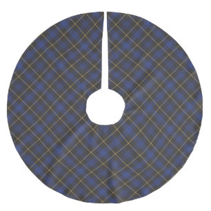 Farmhouse blue black gold diagonal plaid pattern brushed polyester tree skirt