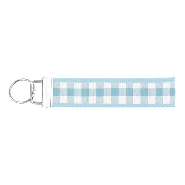 Farmhouse Blue Buffalo Check Wrist Keychain (Keys on Left)