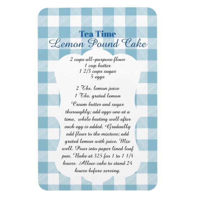 Farmhouse Blue Checkered Lemon Pound Cake Recipe Magnet (Vertical)