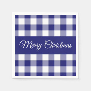 Farmhouse Blue Checks Merry Christmas  Napkins