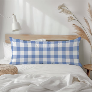 Farmhouse Blue Rustic Gingham Check Plaid Body Pillow