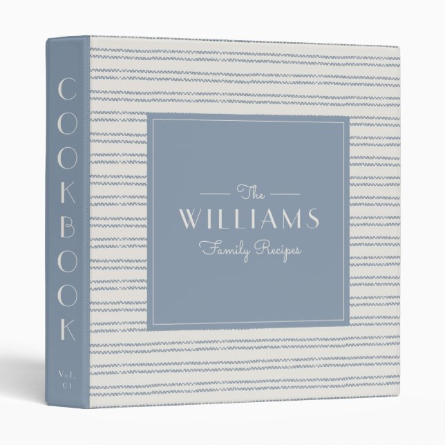 Farmhouse Blue Striped Family Recipe Cookbook 3 Ring Binder (Front/Spine)