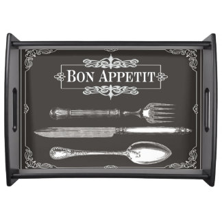 Farmhouse, Bon Appetit!, Black and White, Kitchen Serving Tray