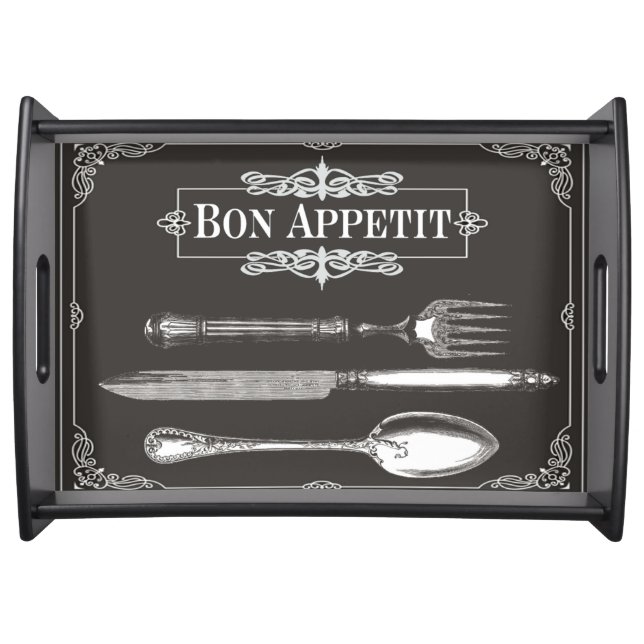 Farmhouse, Bon Appetit!, Black and White, Kitchen Serving Tray (Front)