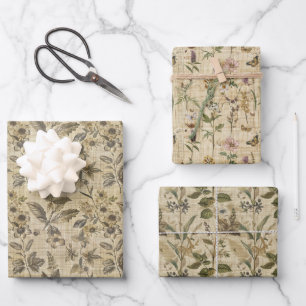 Farmhouse Botanical Decoupage Design Wrapping Paper Sheets