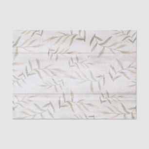 Farmhouse Botanical White Wood Blush Rustic Leaves Tissue Paper