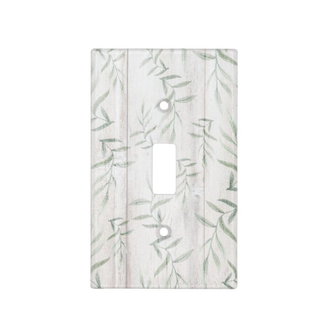 Farmhouse Botanical White Wood Rustic Leaves Light Switch Cover (Front)