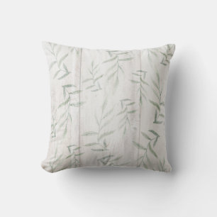 Farmhouse Botanical White Wood Rustic Leaves Throw Pillow