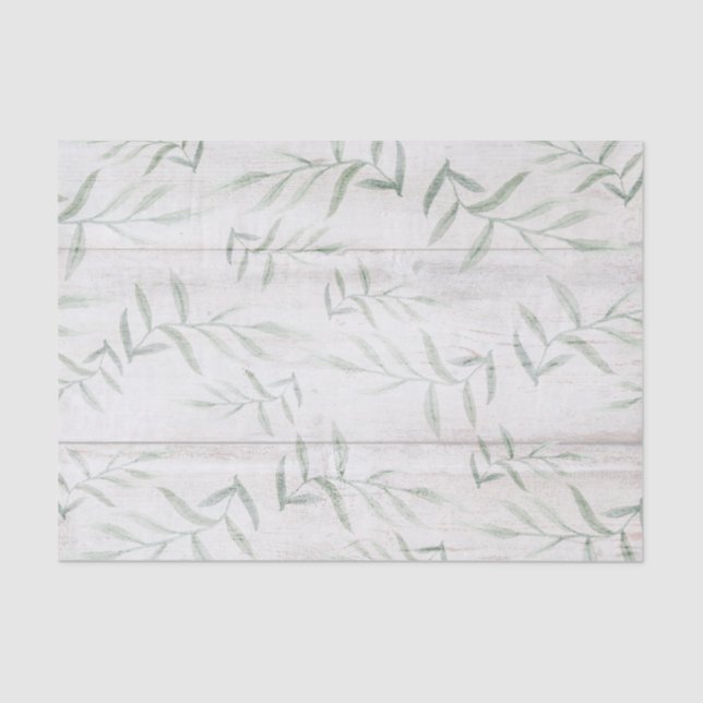 Farmhouse Botanical White Wood Rustic Leaves Tissue Paper (Front)
