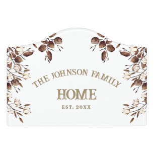 Farmhouse Brown Cotton Floral Family Name Door Sign