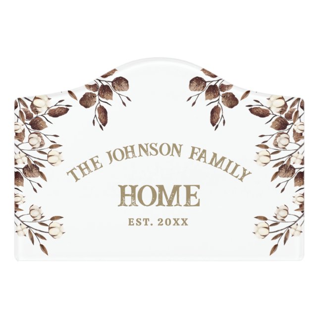 Farmhouse Brown Floral Custom Established Year  Door Sign (Small Crest Front)