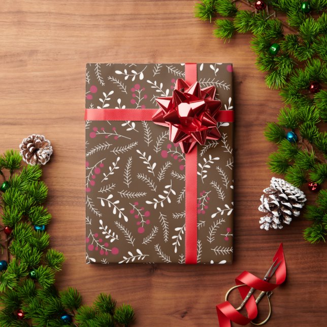 Farmhouse brown rustic foliage wreath pattern cute wrapping paper (Holiday Gift)