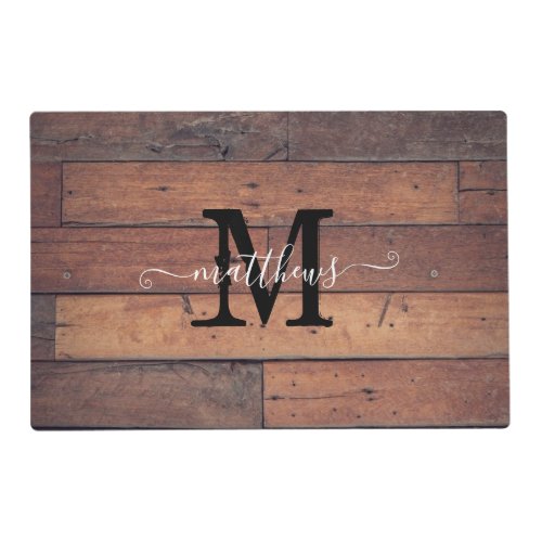 Farmhouse Brown Rustic Script Monogram Custom  Placemat