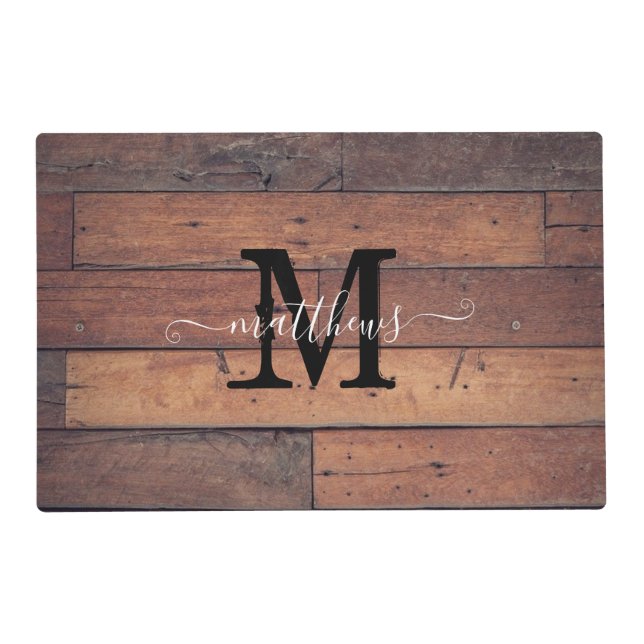 Farmhouse Brown Rustic Script Monogram Custom  Placemat (Front)
