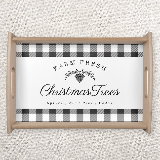 Farmhouse Buffalo Check Farm Fresh Christmas Trees Serving Tray (Creator Uploaded)