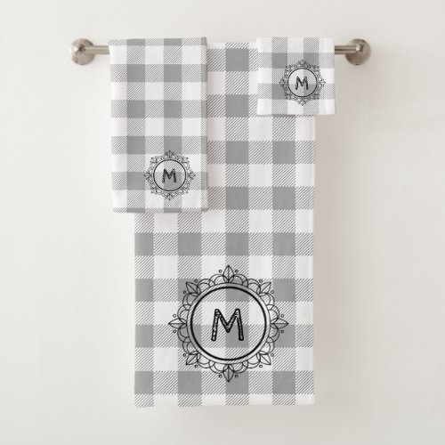 Farmhouse Buffalo Check  Monogram Bath Towel Set