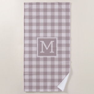 Farmhouse Buffalo Check Plaid Beige Monogram Beach Towel