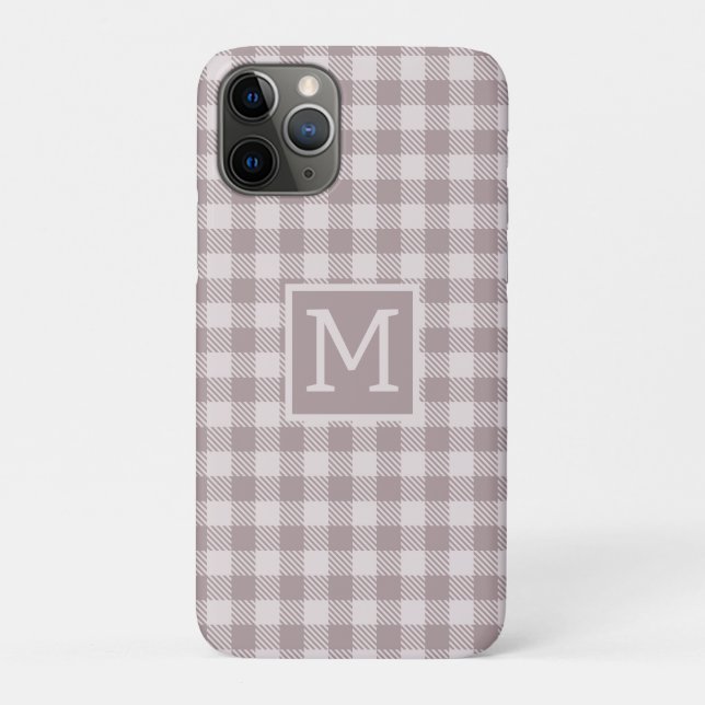 Farmhouse Buffalo Check Plaid Beige Monogram  Case-Mate iPhone Case (Back)
