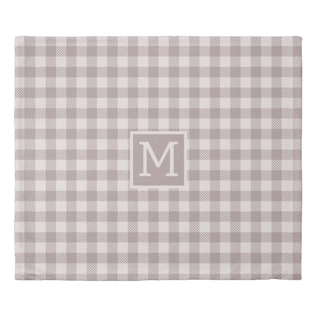 Farmhouse Buffalo Check Plaid Beige Monogram  Duvet Cover (Front)