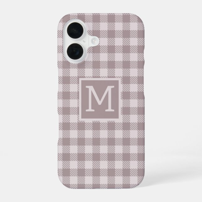 Farmhouse Buffalo Check Plaid Beige Monogram  iPhone Case (Back)