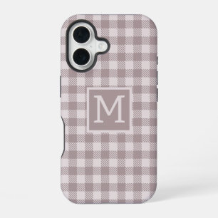 Farmhouse Buffalo Check Plaid Beige Monogram  iPhone 16 Case