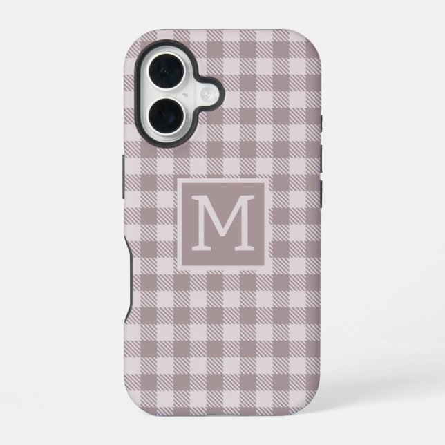 Farmhouse Buffalo Check Plaid Beige Monogram  iPhone Case (Back)