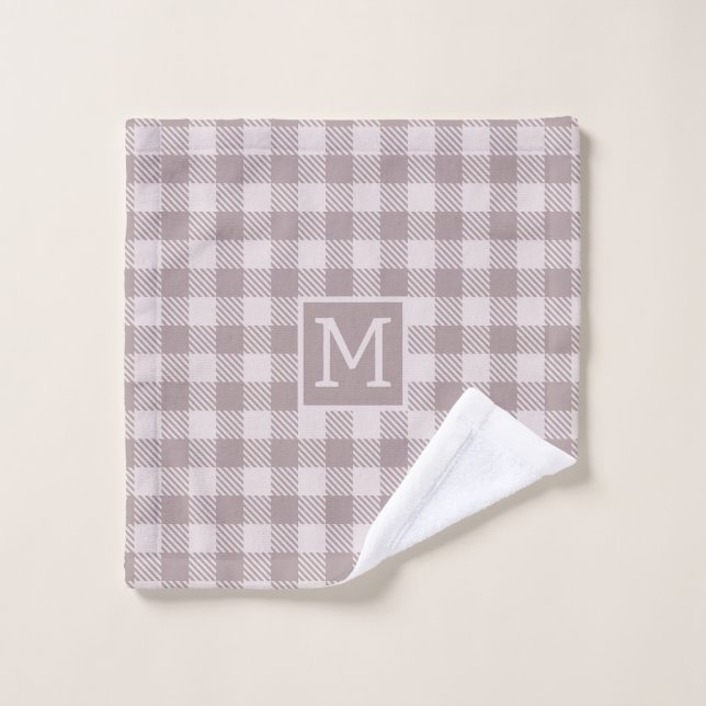 Farmhouse Buffalo Check Plaid Beige Monogram  Wash Cloth (Wash Cloth)