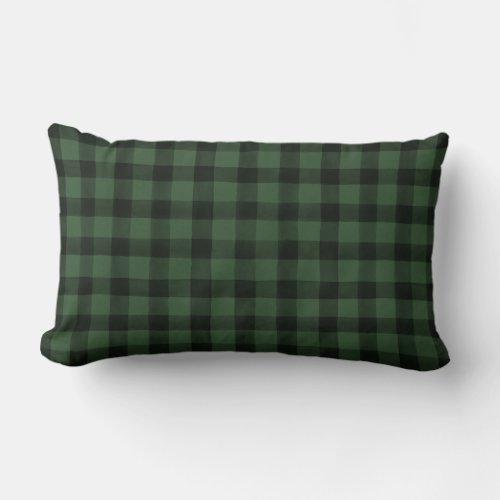 Farmhouse Buffalo Check Plaid Green Black Accent Lumbar Pillow