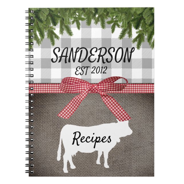 Farmhouse Buffalo Check Rustic Cow | Christmas Notebook (Front)