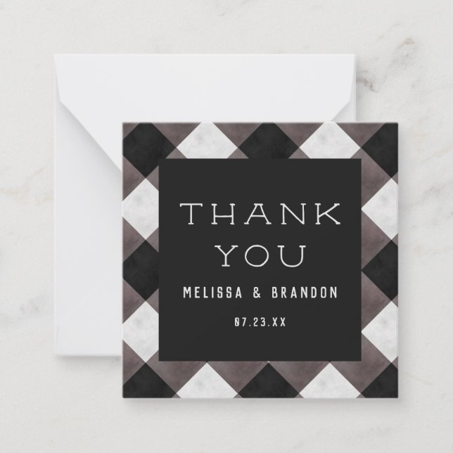 Farmhouse Buffalo Plaid Check Thank You Note Card (Front)