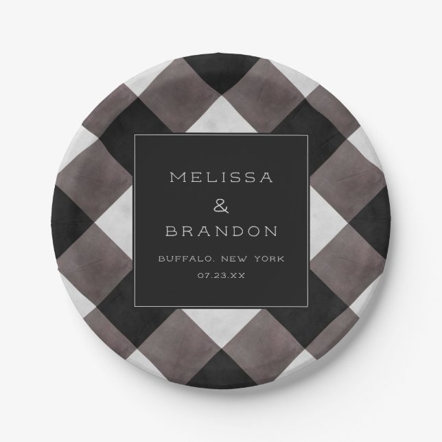 Farmhouse Buffalo Plaid Check Wedding Dinner Paper Plates (Front)